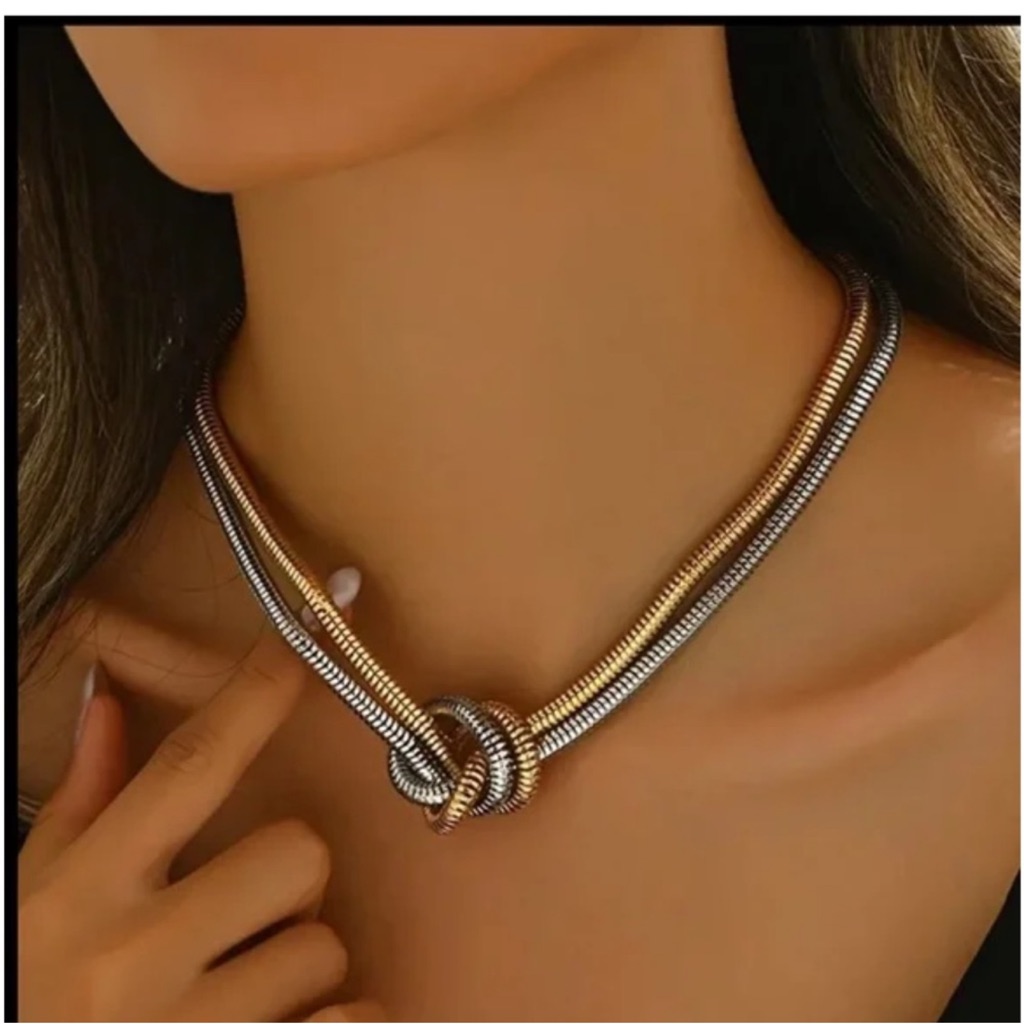 Chunky Gold & Silver Knotted Snake Necklace